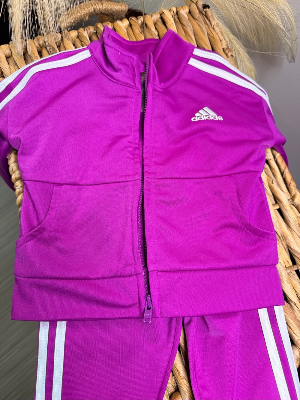 adidas baby’s Track Jacket & Pants - Vivid Magenta with White Stripes